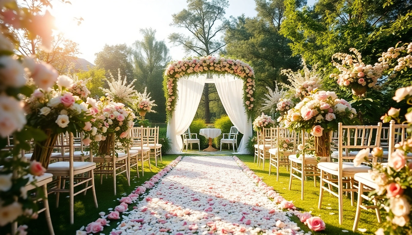 Stunning weddings venue featuring an elegant outdoor setting with floral decorations and natural sunlight.