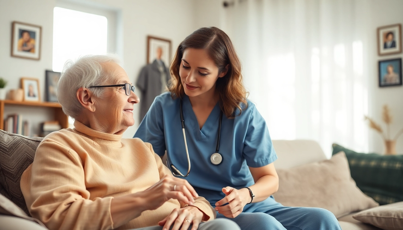 Providing in home health care near me with compassionate support in a warm living room setting.