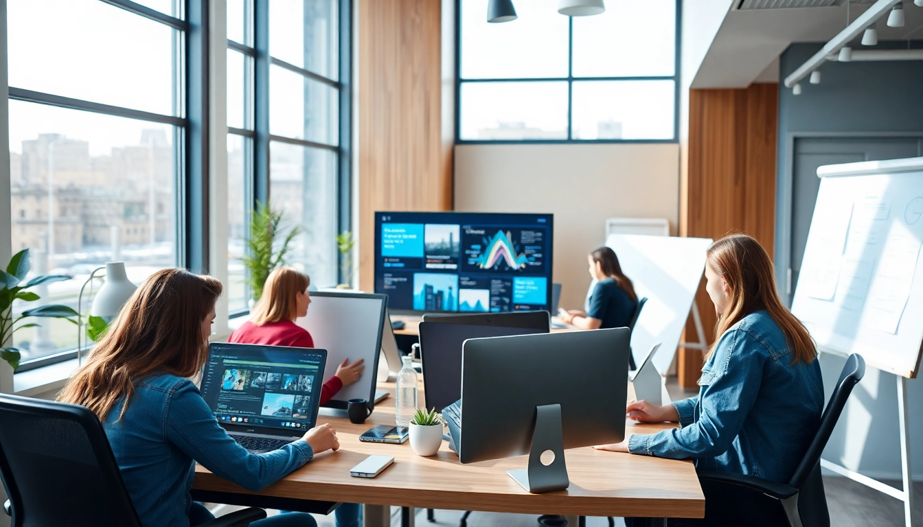 Showcasing Website Design Hereford with a creative team collaborating in a modern office.