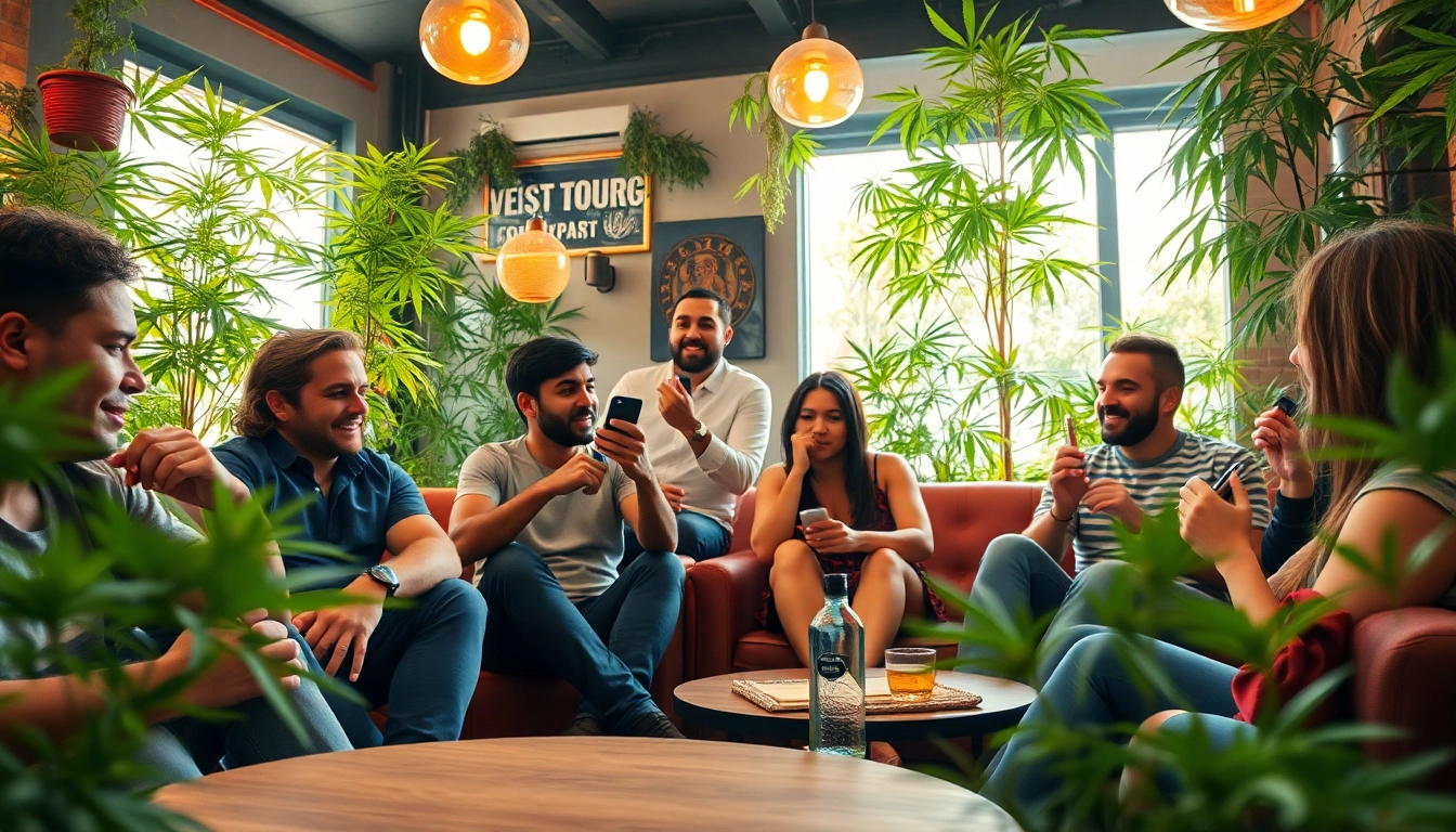 Experience the vibrant atmosphere at Mr Joint weed Club Madrid's lounge, showcasing community and relaxation.