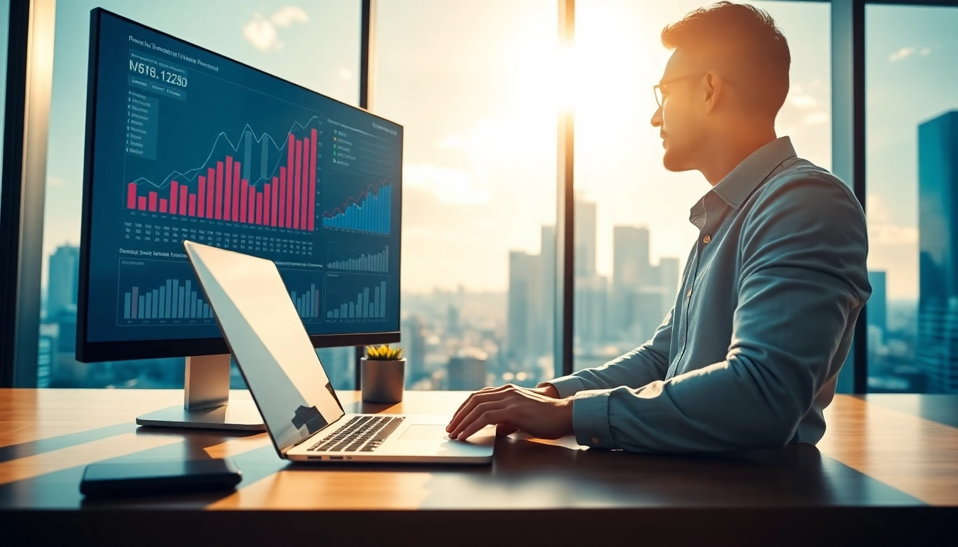 Analyze Real Estate Finance trends in a modern office with a financial advisor.