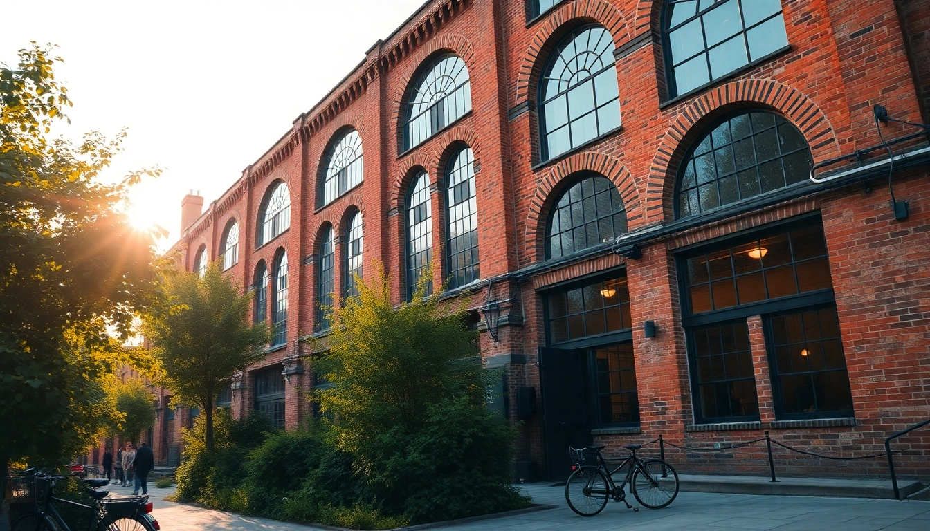 View of the Old Knows Factory showcasing its architectural beauty amidst lush surroundings.