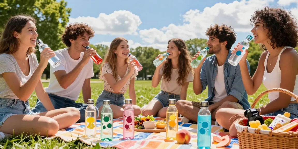 Friends enjoying scent pods for water bottle during an outdoor picnic filled with laughter and flavor.