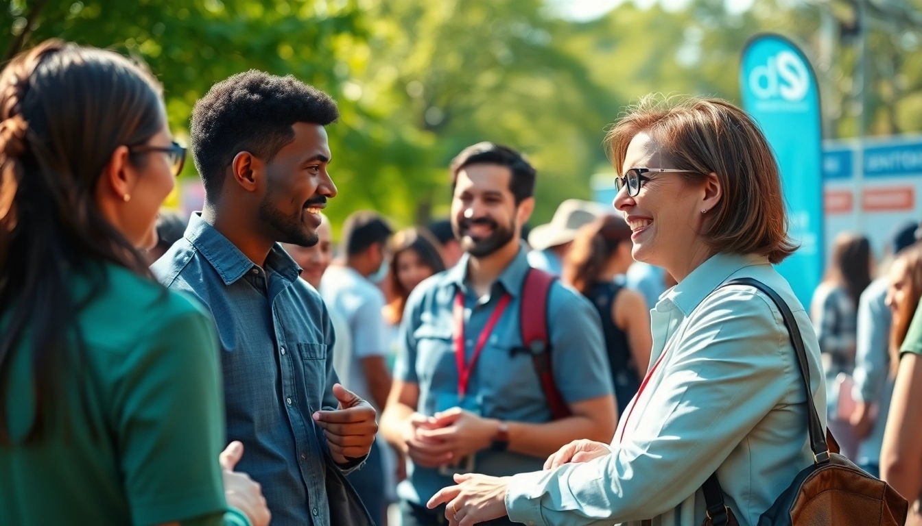 Philanthropist actively engaging with community members at an outdoor charity event.