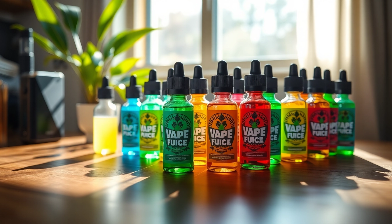 Showcase diverse vape juice options at Vape Juice Depot with colorful bottles and modern devices.