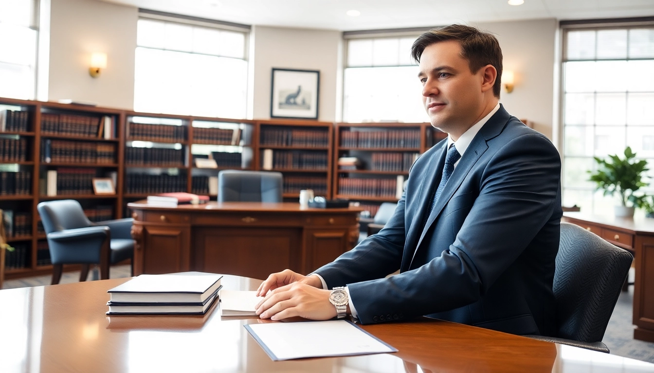 Engaging Alexandria Personal Injury Lawyer offering consultation in a contemporary office setting.