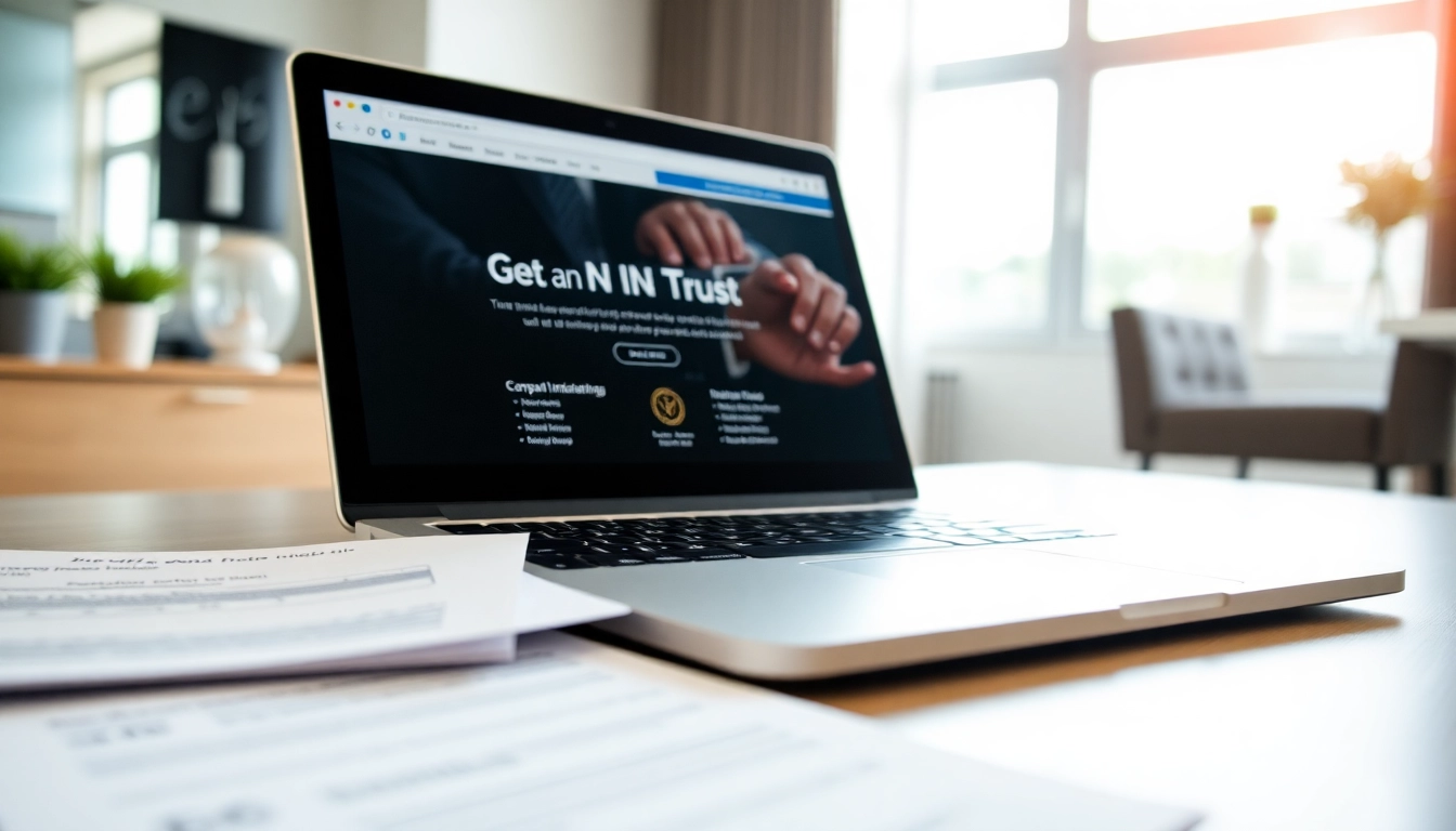 Get an EIN online using a laptop on a modern desk with paperwork.