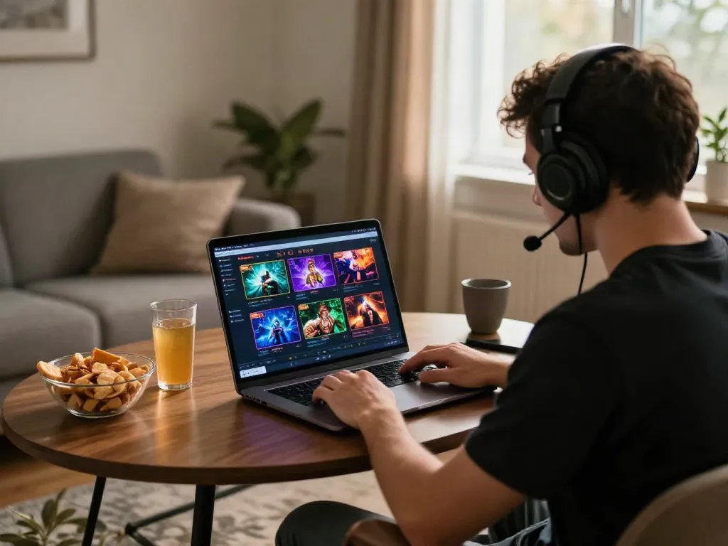 Experience link alternatif djarum bos through an engaging online gaming scene with a focused player at their laptop.