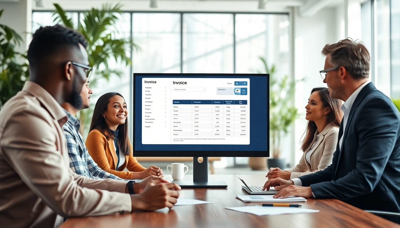 Streamlined invoice processing software workflow being demonstrated in a modern office.