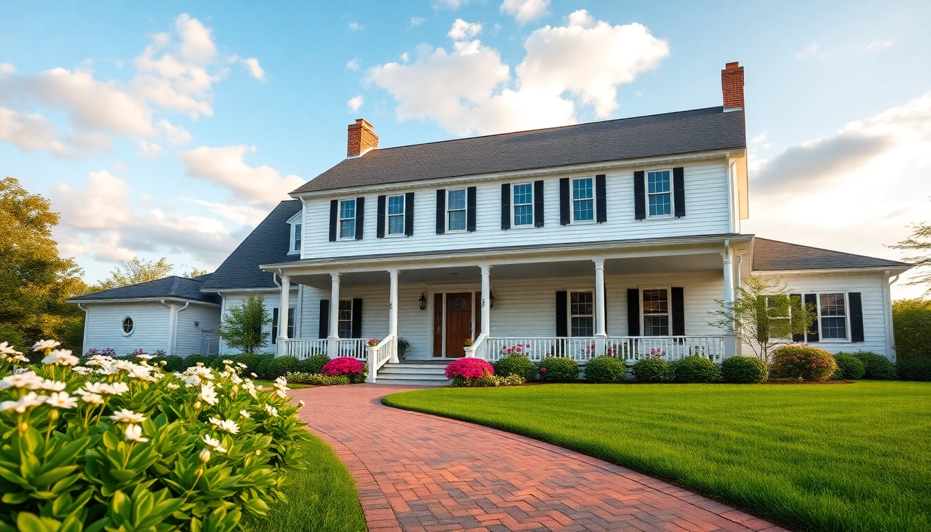 Showcase of a colonial home new build construction with elegant design and vibrant surroundings.