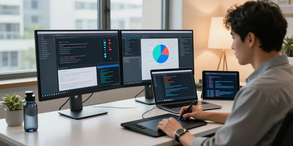 AI detector analyst reviewing content moderation dashboard in modern workspace