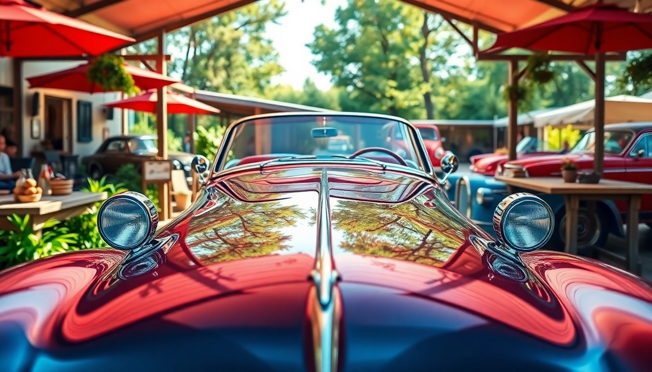 Admire the beauty of PRA Classic Cars in a vibrant vintage market setting with polished details.