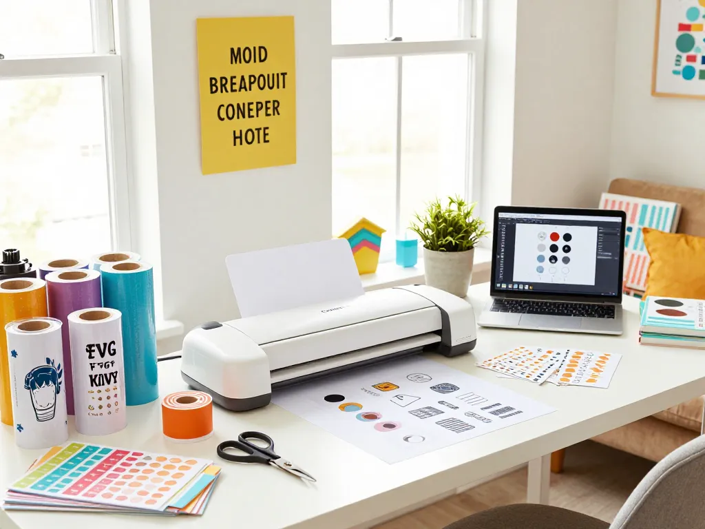 Designer crafting svg bundle designs with Cricut in a bright workspace.