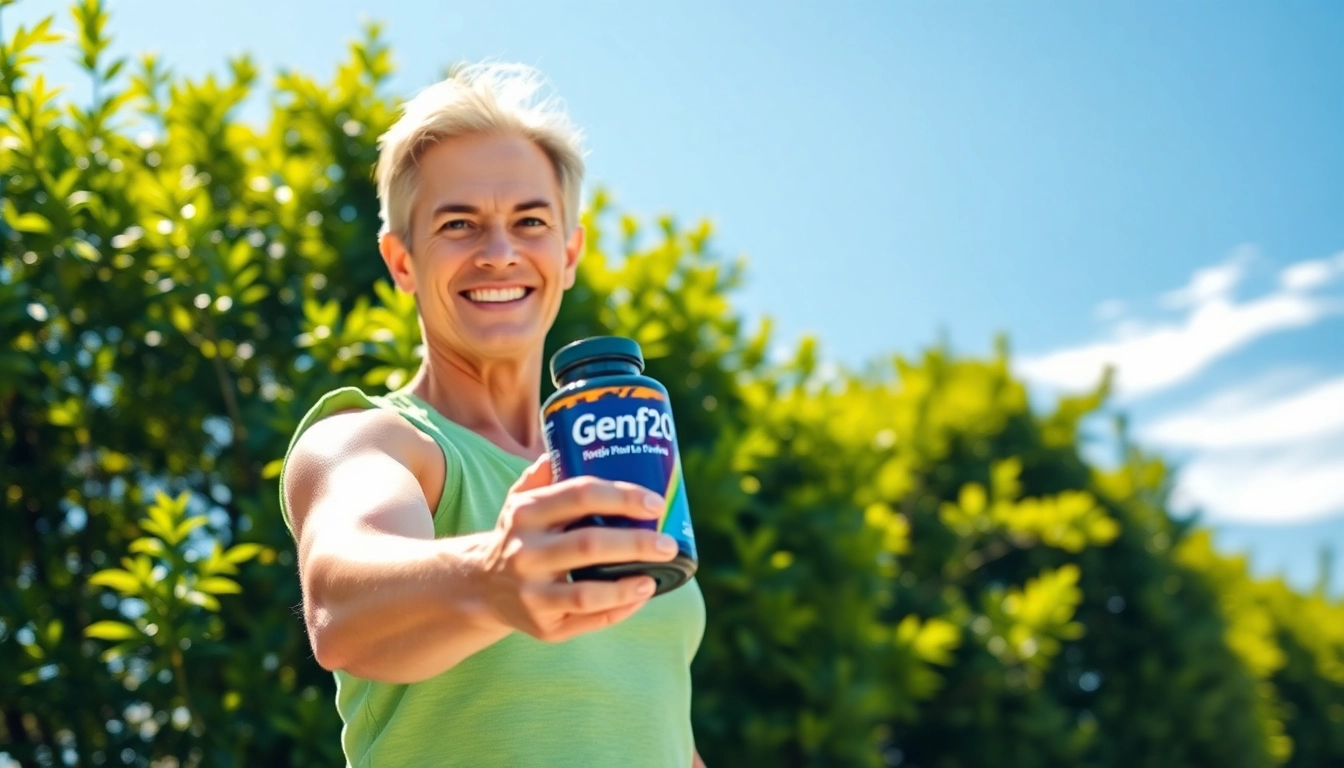 Promote Genf20 Plus with a model radiating health and positivity in nature.