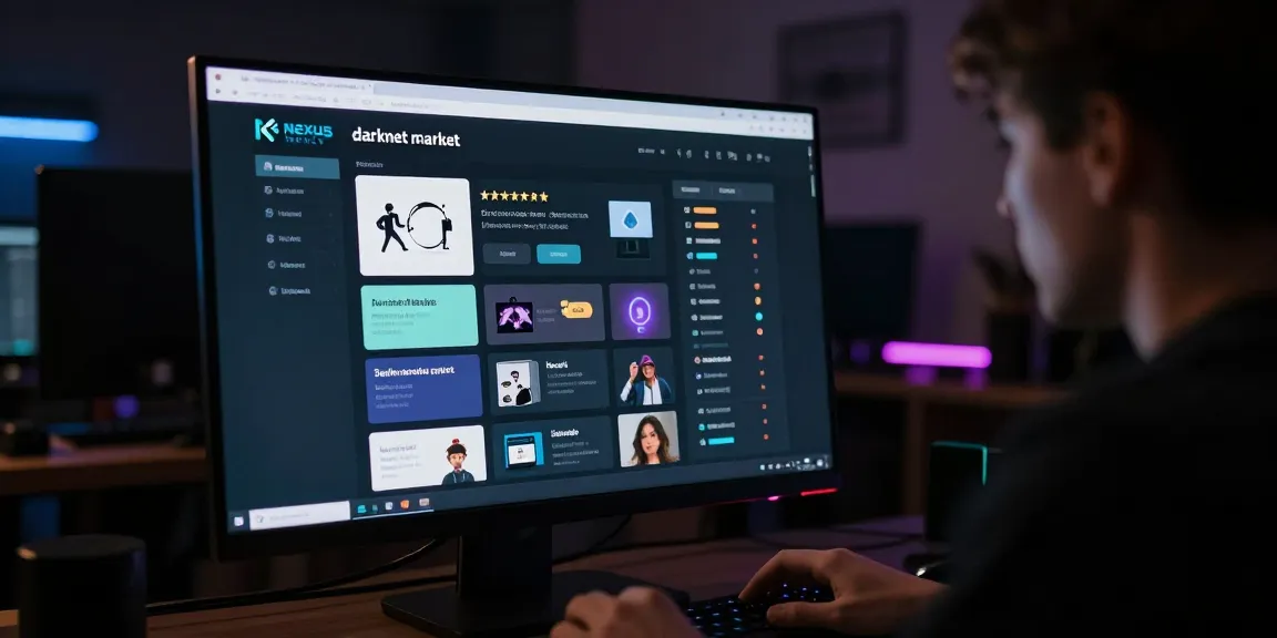 Engaged user browsing the Nexus darknet market link with extensive vendor ratings on screen.