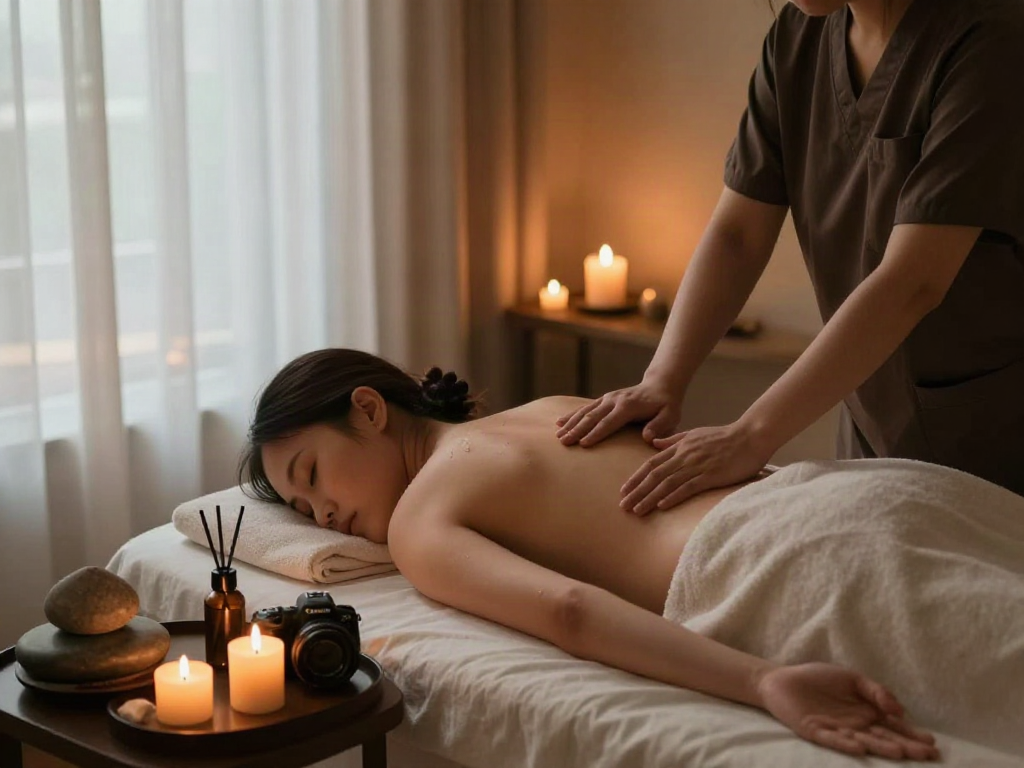 Relaxing 수지출장마사지 session in a serene spa environment with soft lighting and soothing decor.