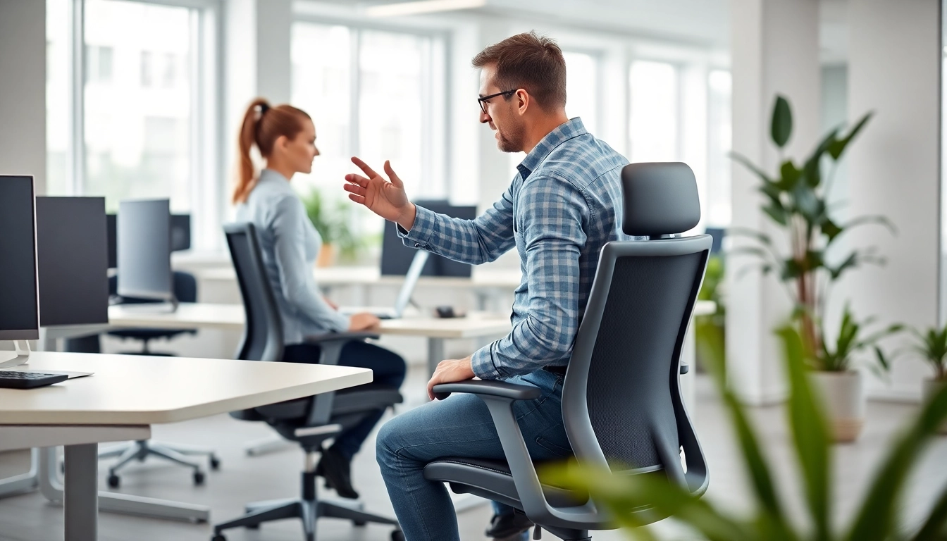 Enhancing posture support techniques showcased by an ergonomist in a modern office.