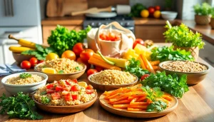 Healthy recipes showcased on recipesalexarciab.com with fresh ingredients on a rustic kitchen table.