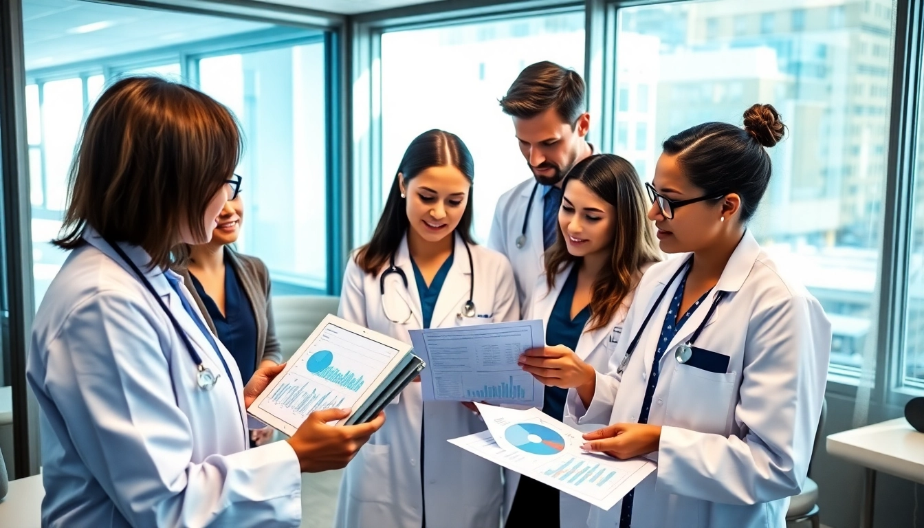 Healthcare professionals discussing the ADAPTABLE Aspirin Study findings in a modern office.