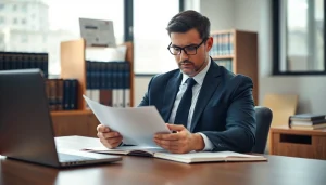 Engaging Marietta criminal defense attorney at https://www.arcalaw.com reviewing case files in an inviting office.
