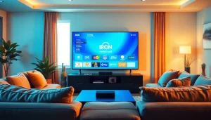 Engage with Iron TV Pro's streaming features in a modern living room setup.