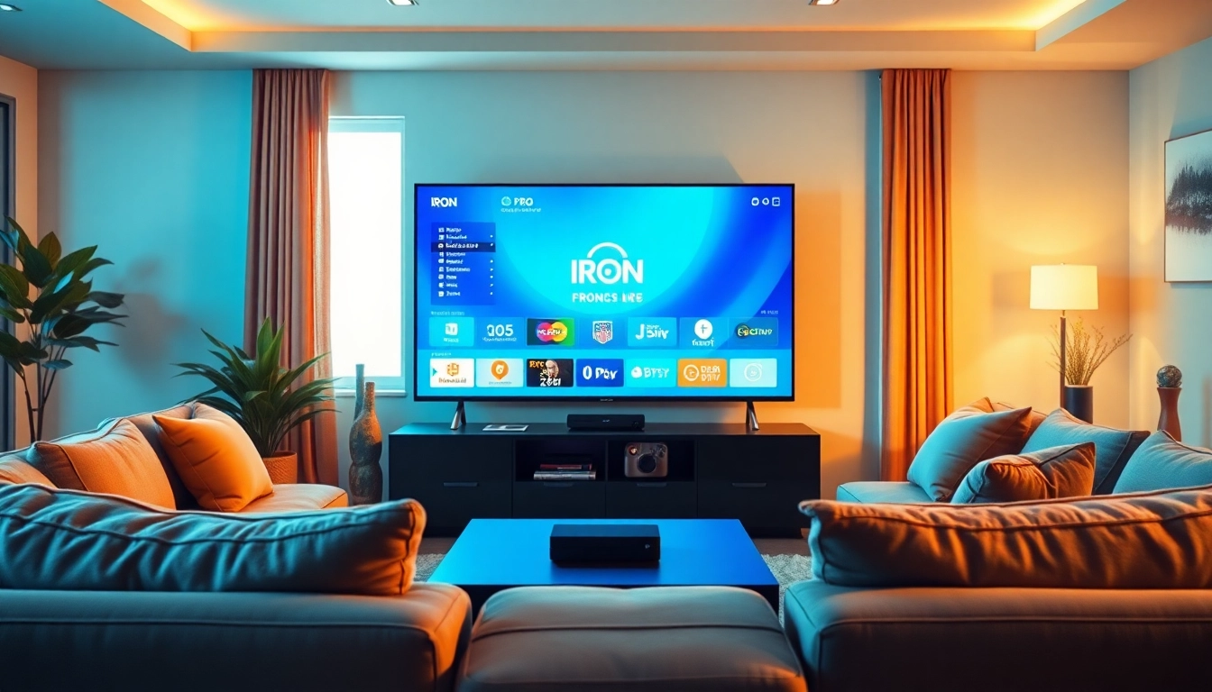 Engage with Iron TV Pro's streaming features in a modern living room setup.