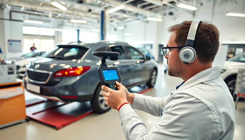 Conducting a Smog Check Plus inspection on a vehicle in a professional automotive workshop.