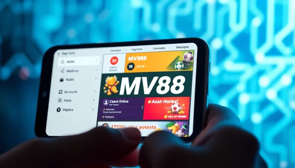 MV88 online betting platform interface on smartphone with vibrant promotions and user-friendly design.