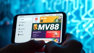 MV88 online betting platform interface on smartphone with vibrant promotions and user-friendly design.