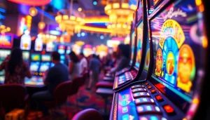 Mainkan bukti4d slot dengan mesin yang berkilau dan pemain excited di kasino.