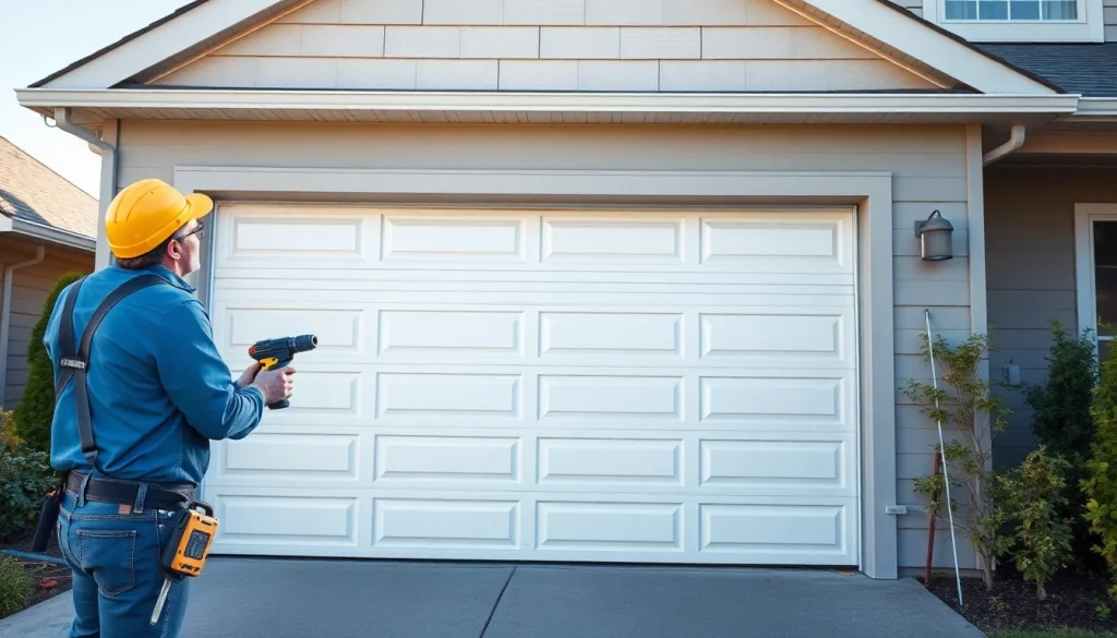 Replacing a garage door during Garage Door Replacement in Vancouver Wa, showcasing a modern installation.