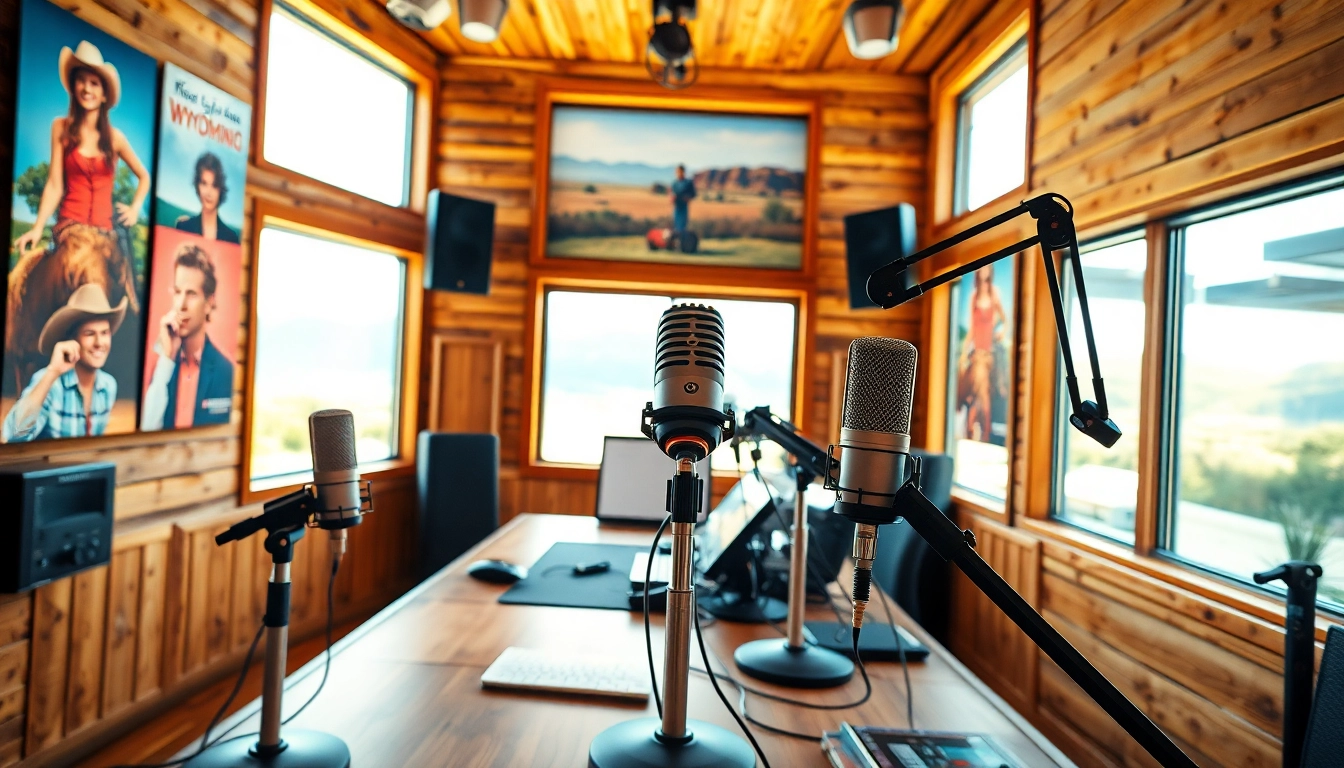 Catch the vibrant atmosphere of https://mycountry955.com's radio studio filled with country music.