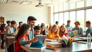 Engaging classroom with students participating in interactive Education activities.