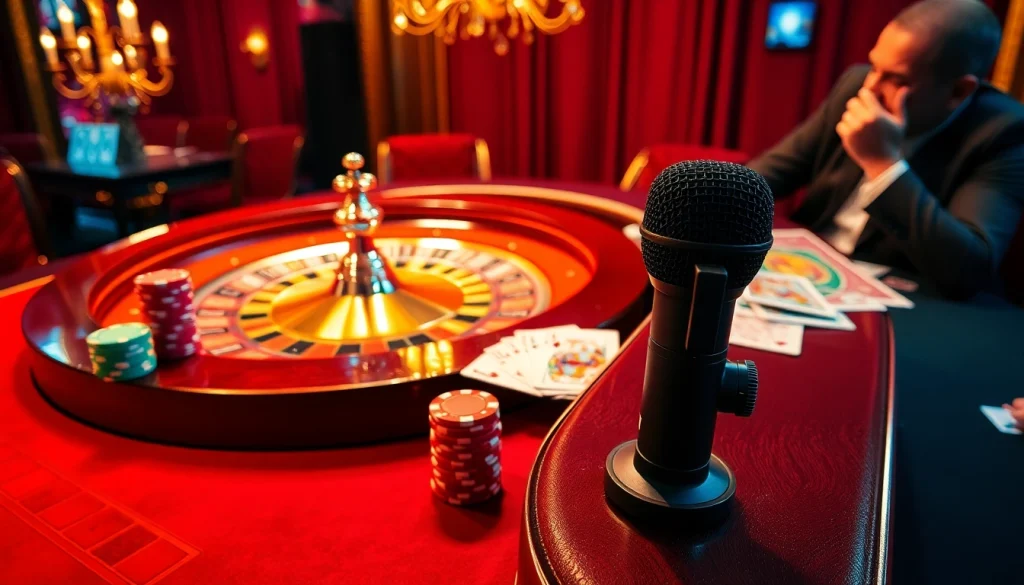 Gambling scene with MV88 microphone capturing excitement at a luxurious casino table.