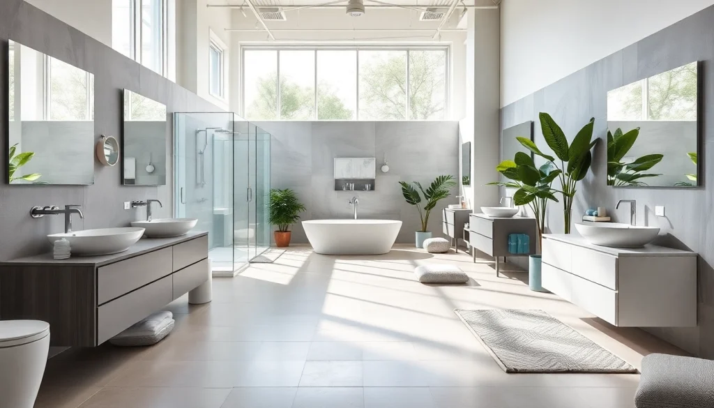 Entdecken Sie die eleganten Produkte der sonni sanitär GmbH in einem hellen Badezimmerausstellungsraum.