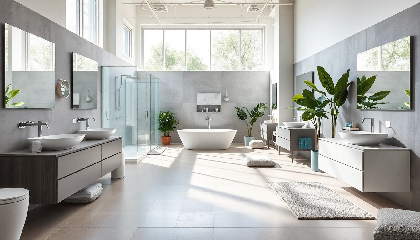 Entdecken Sie die eleganten Produkte der sonni sanitär GmbH in einem hellen Badezimmerausstellungsraum.