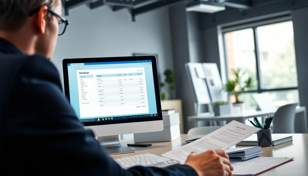 Streamlined invoice processing software in use by a professional reviewing documents.