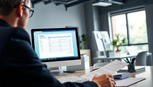 Streamlined invoice processing software in use by a professional reviewing documents.