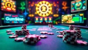 Menampilkan permainan Domino88 poker game dengan kartu cerah dan suasana meja yang energik.