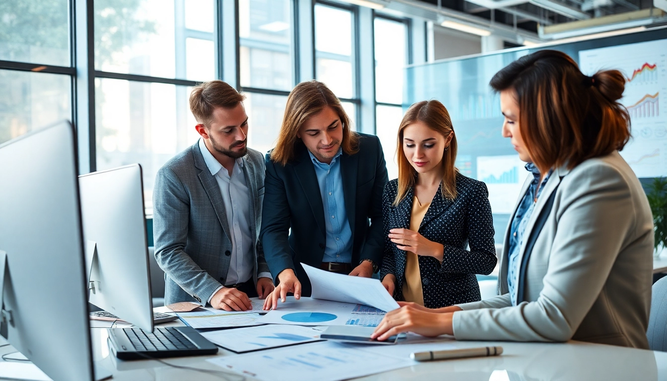 Analyze marketing strategies at https://whatalker.com with a team in a dynamic office setting.