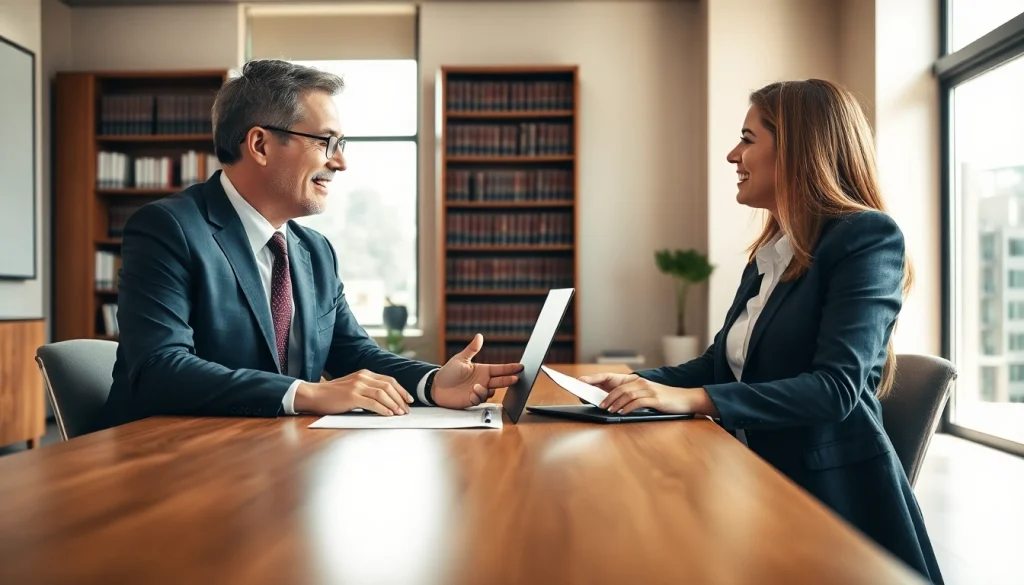 Consultation with a professional lawyer at https://www.inmotionlaw.com, showcasing legal counsel in a modern office.