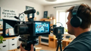 Producing effective training videos with a professional videographer in a bright studio.