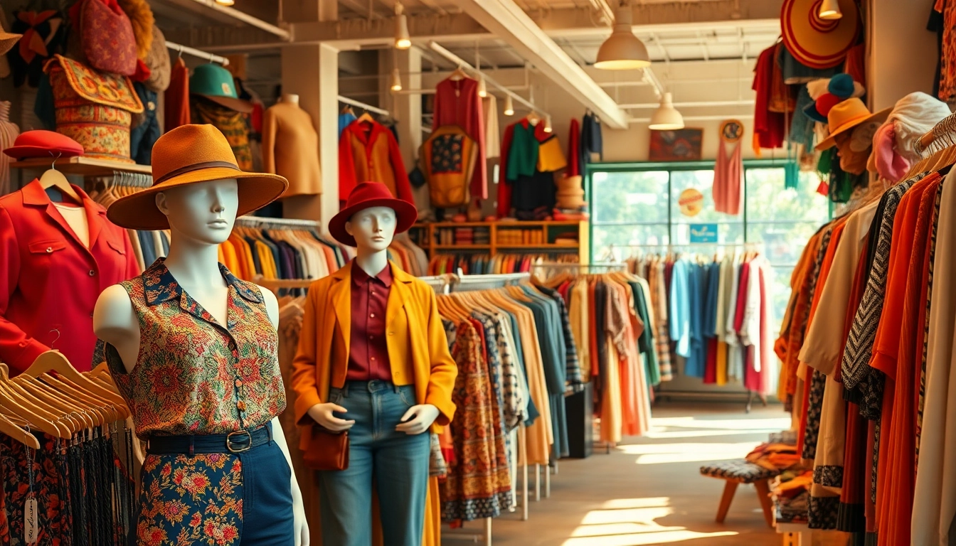 Shop vintage treasures at https://thrift-vintage.com, showcasing eclectic clothing in a vibrant thrift shop.