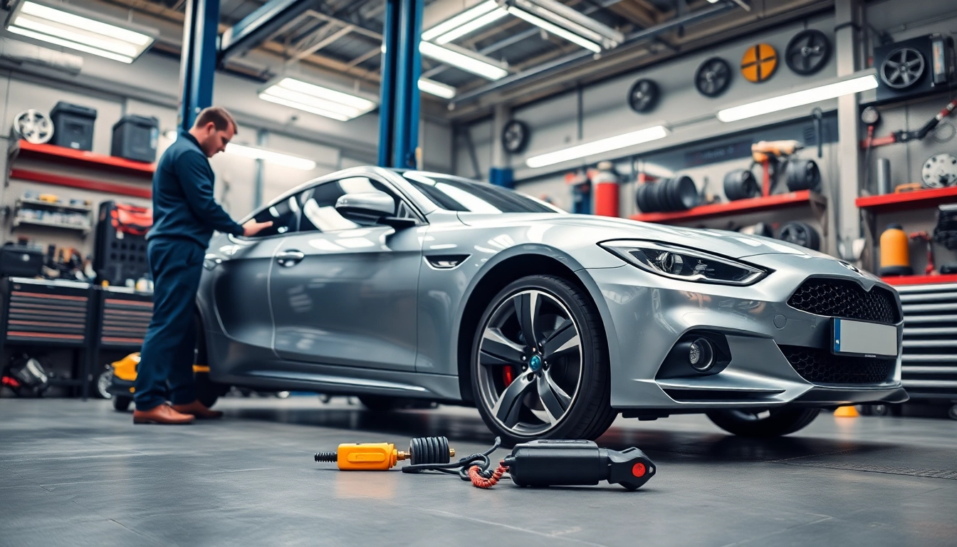 Inspektion Berlin: Fachmann prüft ein Fahrzeug in einer modernen Werkstatt-Umgebung.