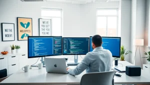 Showcasing a developer focused on unlimited Wordpress tasks at a modern workstation.