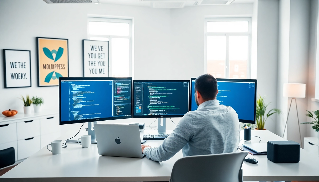 Showcasing a developer focused on unlimited Wordpress tasks at a modern workstation.