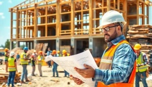 New Jersey General Contractor supervising a construction project with a diverse team actively engaged.