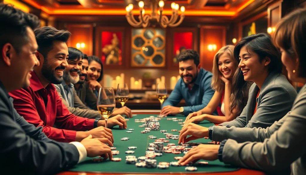 Menggambarkan keseruan pemain menikmati Domino88 poker game bersama di meja poker.