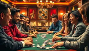 Menggambarkan keseruan pemain menikmati Domino88 poker game bersama di meja poker.