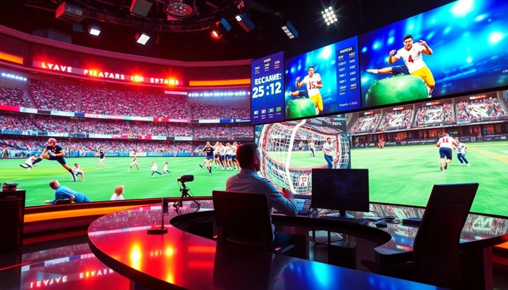 스포츠중계 전문 방송가가 생생한 스포츠 중계 장면을 전달하는 모습입니다.